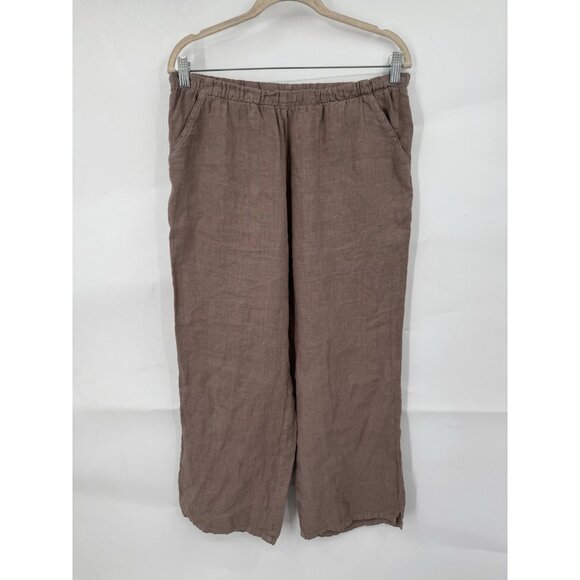 Match Point 100% Linen USA Made Wide Leg Pant Women M Brown Lagenlook Minimalist - Picture 1 of 7